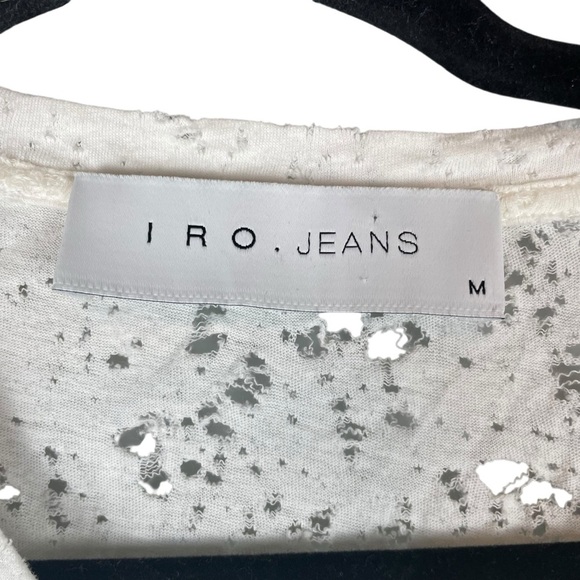 IRO Jeans Grayle Distressed White Cotton Tee Shirt Size M - Picture 6 of 9